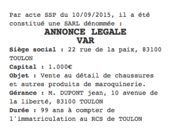 annonce legale var